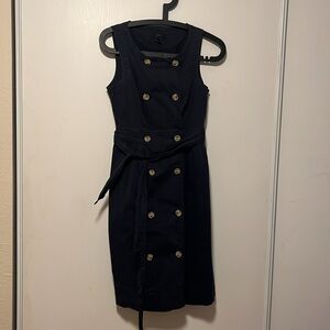 J. Crew Buttoned Navy blue Cotton sleeveless dress with belt